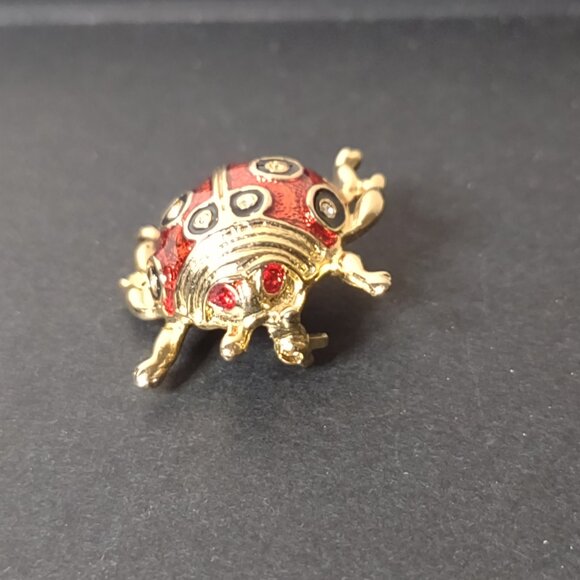 Red And Gold Tone Ladybug Brooch - Picture 3 of 9